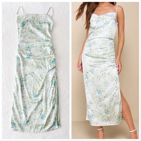 Lulus Dresses & Skirts - Lulu's Pale Green & Light Blue Floral Slip Midi Dress